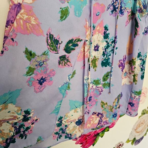 Fairy Feminine Cottage Lilac Floral Sheer Chiffon Tank Lace Back Everly Size L - Picture 3 of 6